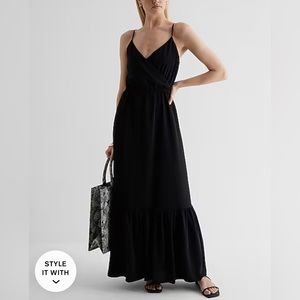 Express Satin Wrap Front Tiered Maxi Dress